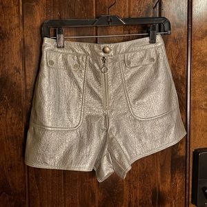 CARMAR Silver Metallic Leather High Waisted Shorts